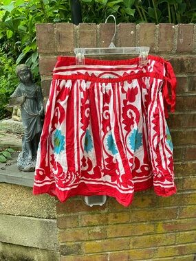 STUDIO Spa Red Cotton Floral Tie a Line Skirt